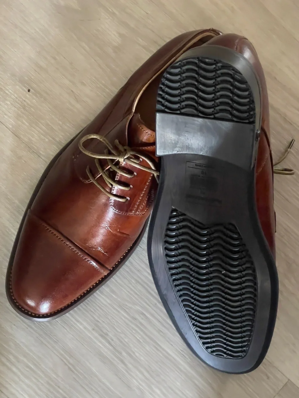 Men's Tan Leather Cap-Toe Derby Shoes